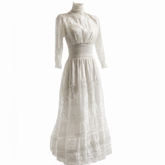 Vintage Dresses & Skirts - Antique vintage Edwardian tea lawn dress cotton lace as is